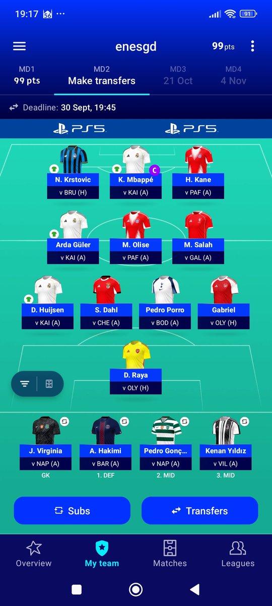 Right one is my main squad, and in the left I started a team with my differentials
I think they will do this week:
1- Wirtz
2- Krstovic
3- Medina
Good luck everyone #UCLFantasy