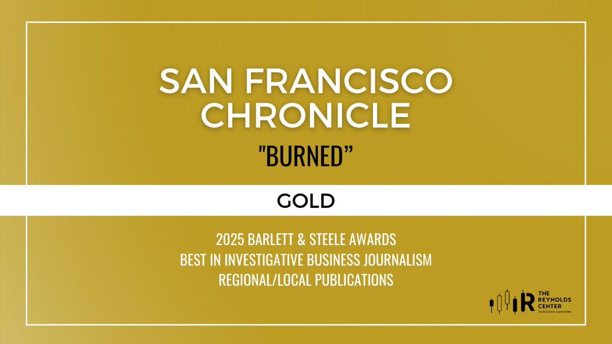 Gold (Regional/Local) goes to <a href="/sfchronicle/">San Francisco Chronicle</a> <a href="/meganfanmunce/">Megan Fan Munce</a> <a href="/susieneilson/">Susie Neilson</a> <a href="/BronteWittpenn/">Brontë Wittpenn</a> for highlighting the systemic use of a flawed insurance estimator tool.

“5 states announced an unprecedented probe into underinsurance following wildfires–a result of this stellar reporting.”