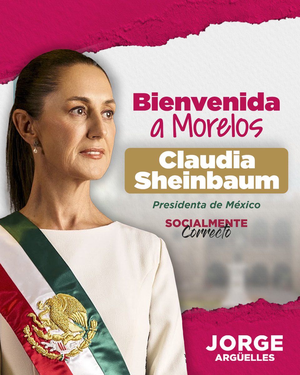 ✨ Bienvenida a Morelos, Presidenta <a href="/Claudiashein/">Claudia Sheinbaum Pardo</a>.
Su visita a nuestro estado fortalece la cercanía con las y los morelenses.
Junto a la Gobernadora <a href="/margarita_gs/">Margarita González Saravia</a>, estamos seguros de que #Morelos y su gente están en buenas manos, trabajando siempre por lo #SocialmenteCorrecto.