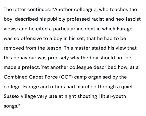 When David Lammy says Nigel Farage flirted with Hitler Youth, he’s referring to the fact that teachers from his school described him as a Fascist and recalled how he marched through a Sussex village singing Hitler Youth songs. Sounds pretty flirty to me.