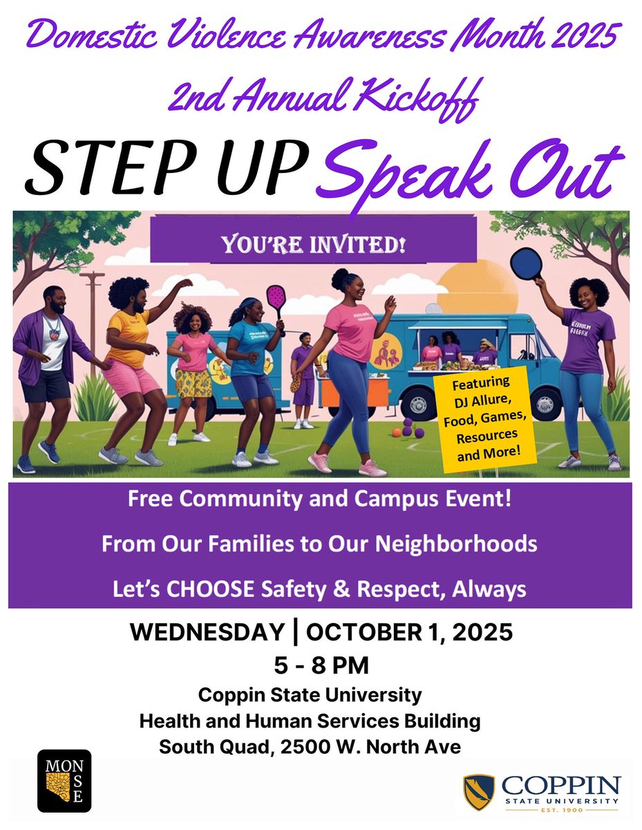 BaltimoreMONSE's tweet image. Hey Baltimore! Our annual Domestic Violence Awareness Month kickoff event is happening tomorrow at Coppin State University. Together,  we will support one another while advocating for survivors. All are welcome to participate and attend! #CallforUnity #DVAM2025