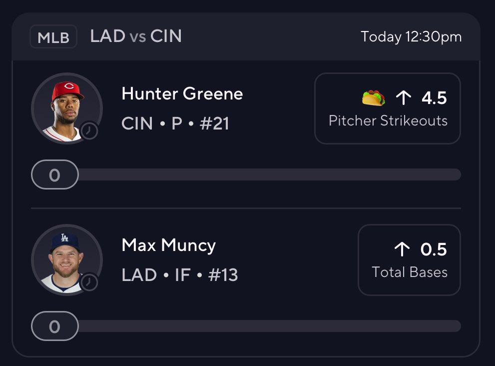 PicksWagon's tweet photo. Hunter Greene Taco Slip #1 🌮

Units: 1.5 units (max bet)
Multiplier: 3x
September 30, 2025

#TacoTuesday #PrizePicks #MLBPicks https://t.co/7mLqLpQM57