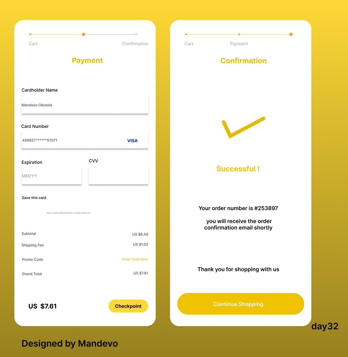 Design_Gangster's tweet photo. Day32
Checkout Page

Checkout page is the final step where users review items, confirm shipping and payment, and complete the transaction.

#uidaily #uiux #UIUXDesigner #figma #Web3 #Tech #ui_0u0_ https://t.co/f3oRbw4MsJ