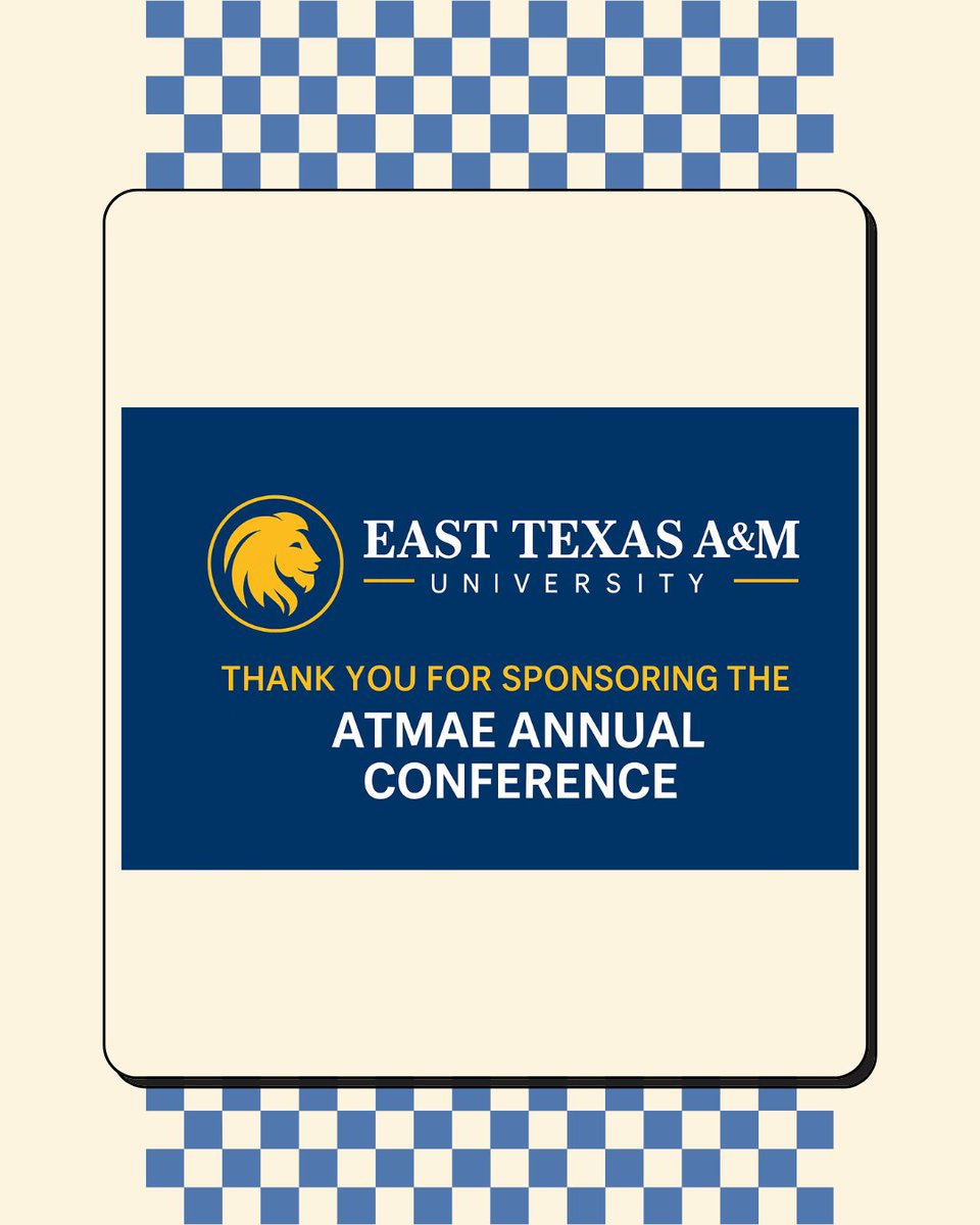 TheATMAE's tweet image. 🌟 Thank you to East Texas A&amp;amp;M University for sponsoring the ATMAE Annual Conference 2025!

Want your school or company featured too? 

Sponsorships are still open! Get your brand in front of hundreds of engaged professionals and students! 💡

#ATMAE #ConferenceSponsor #ThankYou