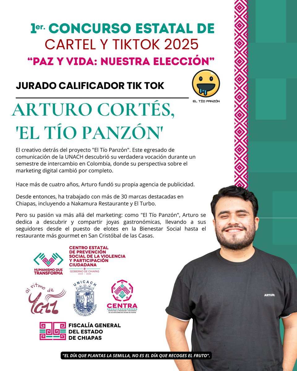 ¿Ya conoces a <a href="/Eltiopanzonmx/">Arturo Cortés</a> ?
Sí, él será uno de los jurados que revisará tu proyecto en la categoría de TikTok.
Tienes hasta el 04 de noviembre para mandar tu video.
¿El premio? ¡Una laptop o un scooter eléctrico pueden ser tuyos!