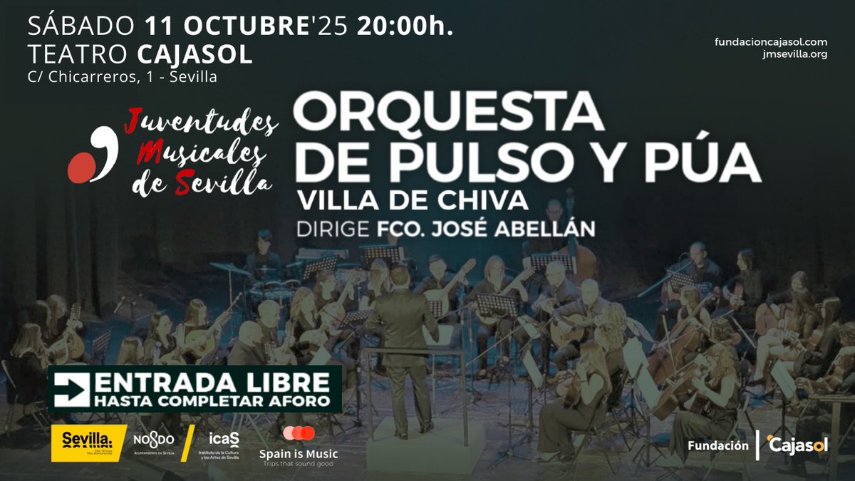 Estos tres conciertos te ofrecemos desde Juventudes Musicales de Sevilla en Octubre.
Toda la info en jmsevilla.org