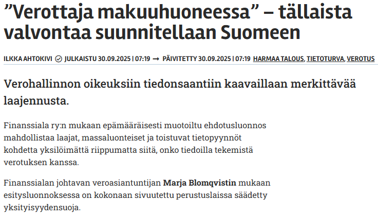 Kuvitteliko joku, että perustuslain yli käveleminen ja yksityisyydensuojan rippeidenkin poistaminen on jokin Marinin hallituksen yksinoikeus? Onneksi tällaisista ongelmista päästään lopullisesti Digi-ID:n ja CBDC:n myötä, kun valtio pääsee säännöstelemään rahojesi käyttöäkin.