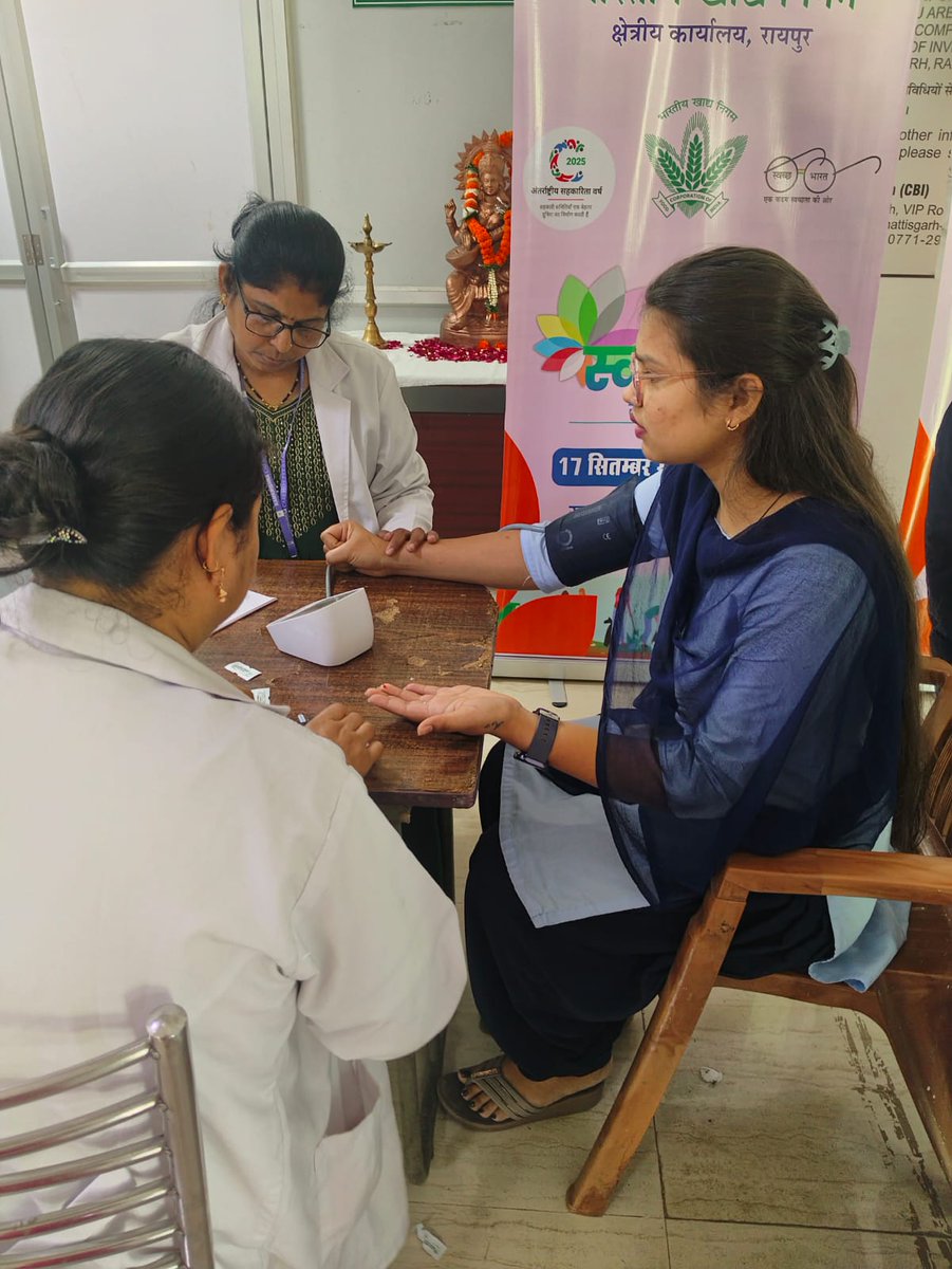 FoodRaipur's tweet photo. On the occasion of Swachhta Hi Sewa 2025 initiative, a Medical Camp was organised at DO Raipur for Safai workers on 18.09.2025 https://t.co/opwLtYWVog