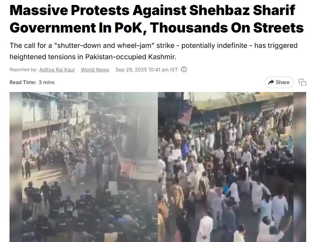 iamsouravn's tweet image. BREAKING: Massive uprising in Pakistan-Occupied Kashmir! Thousands have erupted across POK demanding freedom from 70+ years of Pakistani oppression. In Muzaffarabad, Mirpur, Kotli - Kashmiris are saying NO to Pakistan&apos;s brutal rule!

#POKProtests #Kashmir #PakistanExposed