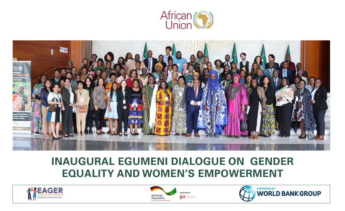 GROUP PICTURE :

Pariticipants of the Inaugural EGUMENI Dialogue on Gender Equality and Women's Empowerment 

29-30 September, 2025 

Convened by <a href="/AU_WGYD/">African Union Women, Gender & Youth Directorate</a> in collaboration with <a href="/WorldBankAfrica/">World Bank Africa</a> and <a href="/GIZAfricanUnion/">GIZ African Union</a> 

#EgumeniDialogue #GEWE