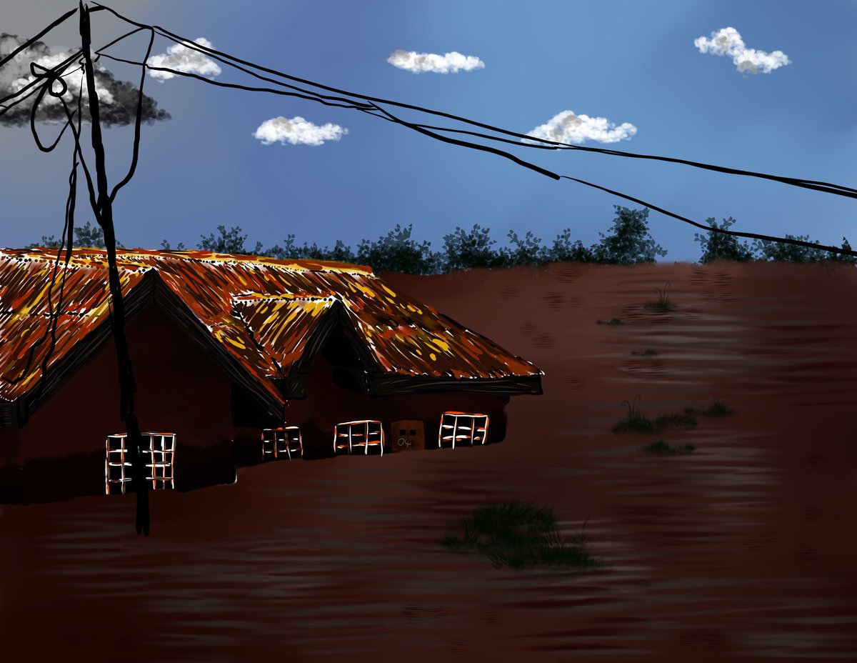 kustom_spy's tweet photo. Another daily prompt. Like my sky and roof, but not happy with the walls and mud yet. #dailyprompt #digitalart #painting https://t.co/akV7MkKmz4