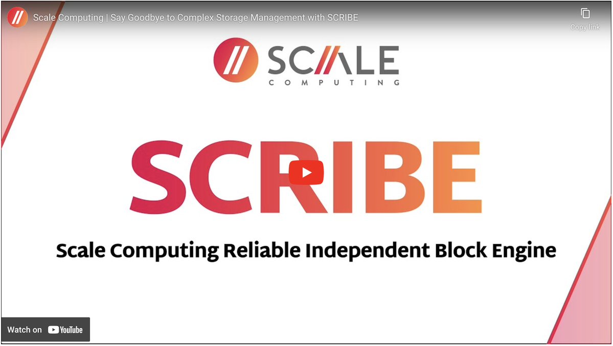 ScaleComputing's tweet image. The Scale Computing Reliable Independent Block Engine is an enterprise-class, clustered block storage layer built to be consumed directly by the KVM-based SC//HyperCore hypervisor. See how you can optimize performance, management & reliability with SCRIBE!
scalecomputing.com/scribe-block-e…