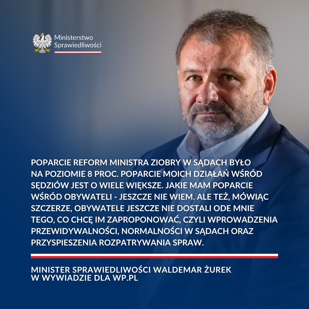 Min. Sprawiedliwości (@ms_gov_pl) on Twitter photo 💭 Poparcie reform ministra Ziobry w sądach było na poziomie 8 proc. Poparcie moich działań wśród sędziów jest o wiele większe.
⚖️ Minister <a href="/w_zurek/">Waldemar Żurek</a> w wywiadzie dla <a href="/wirtualnapolska/">Wirtualna Polska</a> 💭 Poparcie reform ministra Ziobry w sądach było na poziomie 8 proc. Poparcie moich działań wśród sędziów jest o wiele większe.
⚖️ Minister <a href="/w_zurek/">Waldemar Żurek</a> w wywiadzie dla <a href="/wirtualnapolska/">Wirtualna Polska</a>