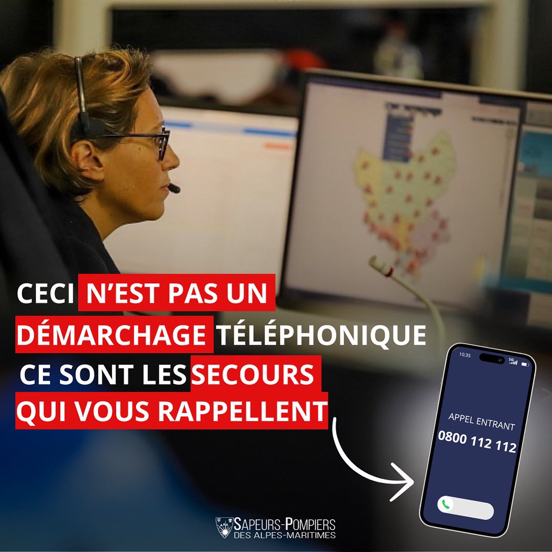 🚨 #MardiChiffre

📲 0800 112 112
Si ce numéro s’affiche sur votre téléphone, répondez sans hésiter !
 Il s’agit des secours qui vous recontactent :

➡️si votre appel a été coupé
➡️ou pour obtenir des informations complémentaires (adresse, détails de la situation…).
1/1