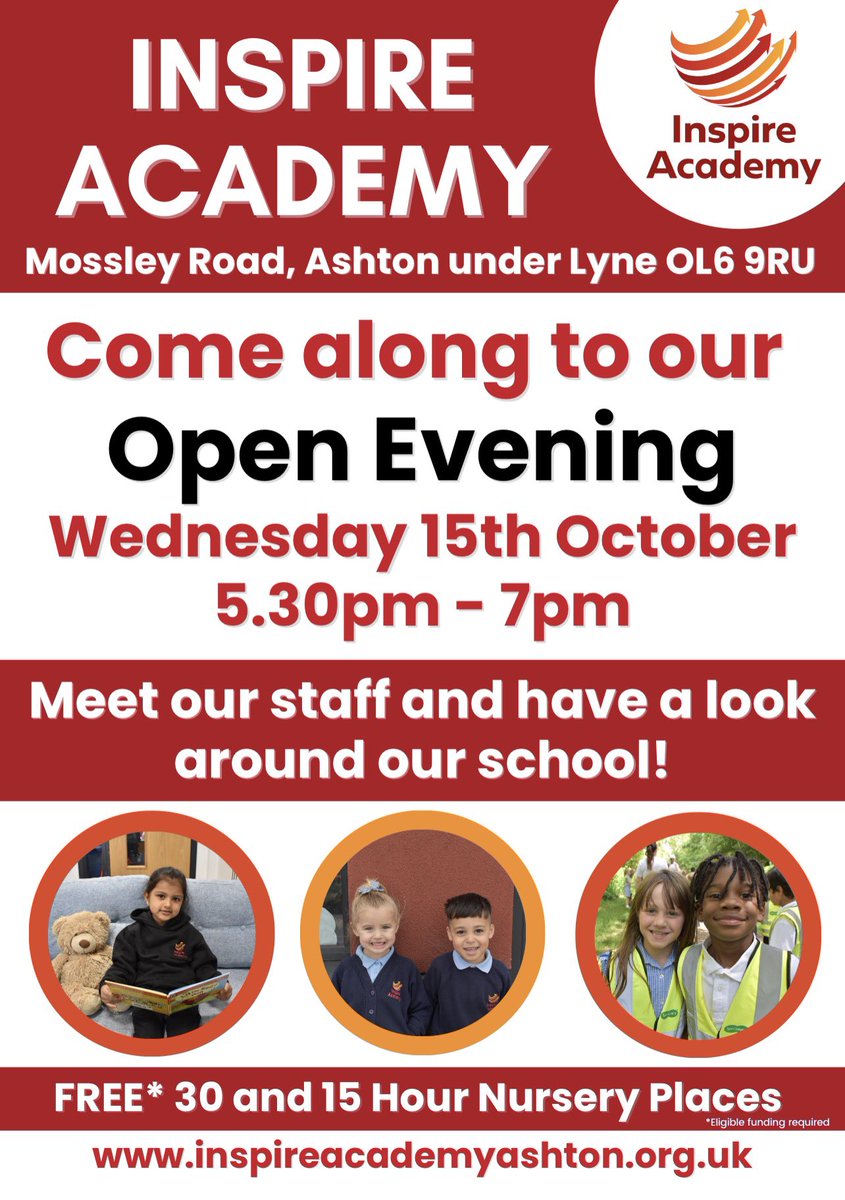 ✨ Is your child starting Nursery or Reception this September? 
Come along to our Open Evening, meet our staff and feel the warmth of our lovely school setting ✨ <a href="/Inspire_Ashton/">Inspire Academy</a> <a href="/TrustVictorious/">Victorious Academies Trust</a> #startingschool #newbeginnings #ashton #inspirefamily