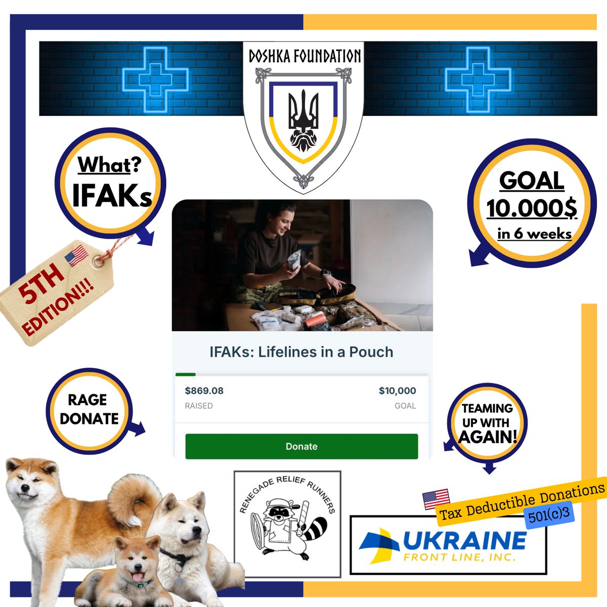 FUNDRAISER UPDATE 📯

$869 raised in 96H 🔥🚀

This is awesome guys! 
Keep it up! 

REMINDER 1:
that’s a joint fundraiser by 3 different nonprofits: 
<a href="/Doshka_F/">Doshka Foundation 🇫🇷🇺🇦</a> &amp; <a href="/3xR_team/">Renegade_Relief_Runners</a> &amp; <a href="/uafrontline/">Ukraine Front Line</a> 

REMINDER 2:
DONATIONS > tax deductible in the 🇺🇸

🔗👇🏽below