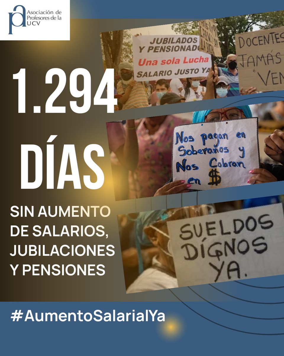 APUCV's tweet photo. #UCV #Profesores #SalariosDignosYa #BonoNoEsSalario #AumentoSalarialYa  #Venezuela https://t.co/VJjLwEuK2T