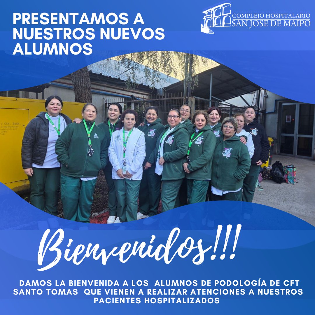 chsjm's tweet image. 👣 Bienvenida alumnos de Podología
Damos la bienvenida a los alumnos de Podología del CFT Santo Tomás, quienes se integran al Complejo Hospitalario San José de Maipo para realizar atenciones a nuestros pacientes hospitalizados.
#CHSJM #Podología #FormaciónEnSalud #CFTSantoTomás