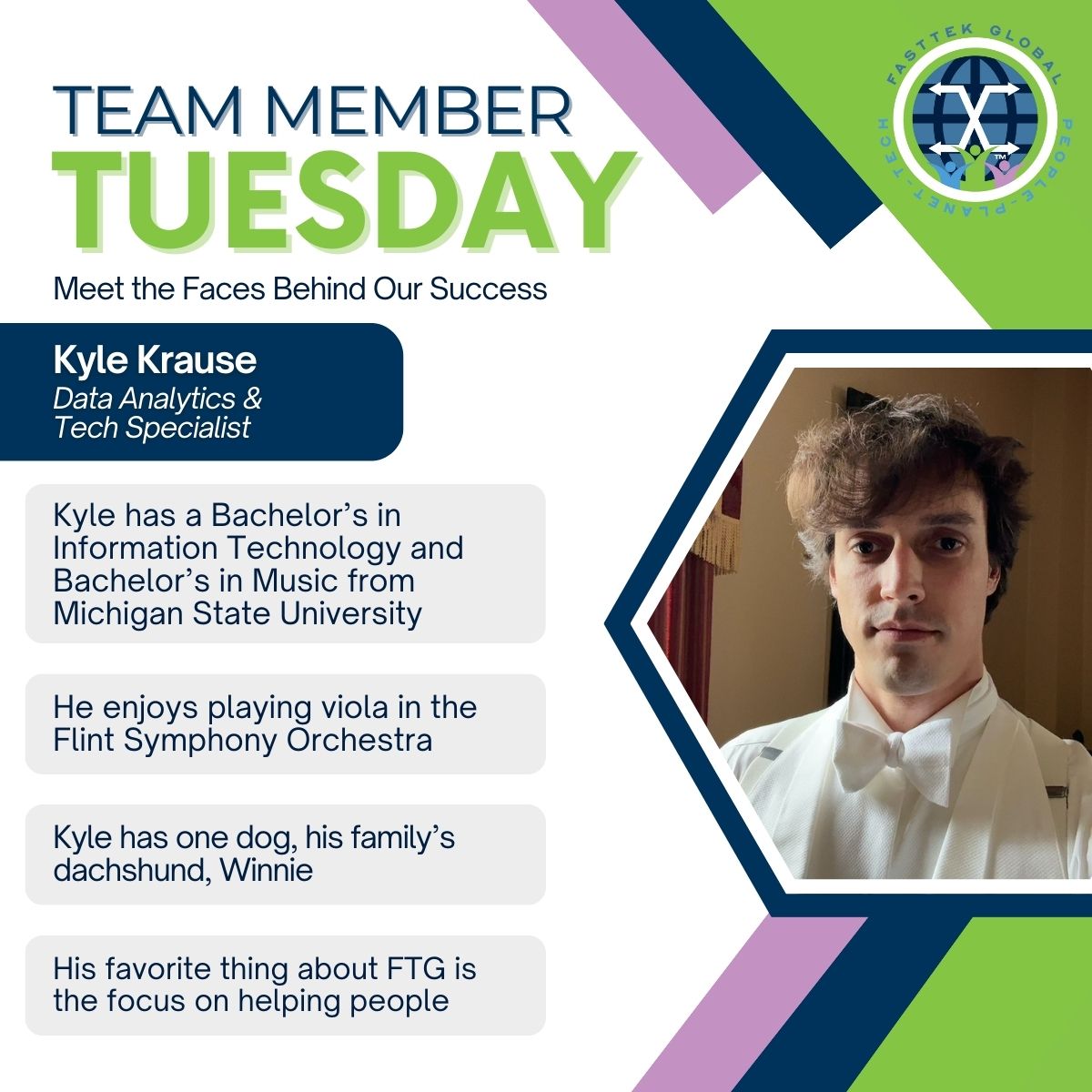 It's Team Member Tuesday at FastTek Global! We enjoy highlighting &amp; celebrating our team!

Thank you for your valued service, Kyle. 

#IT #staffing #team