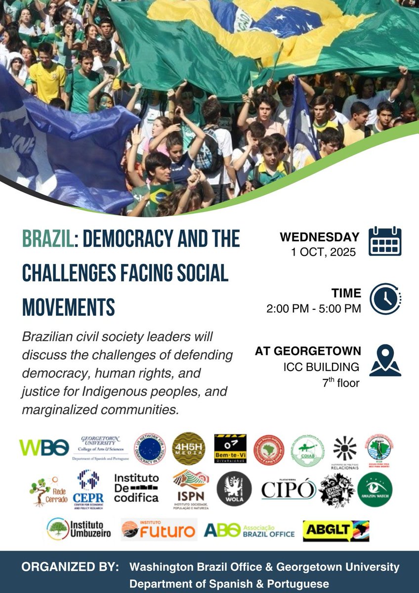 CEPR (@ceprdc) on Twitter photo Please join Brazilian civil society leaders at <a href="/Georgetown/">Georgetown University</a> on 10/1 from 2-5PM who will discuss democracy, human rights and justice. A reception will follow. Register to attend. We thank <a href="/Brazil_Office/">Brazil Office Alliance</a> & <a href="/Georgetown/">Georgetown University</a> for organizing this timely conversation. forms.gle/HCcUABjkiyApW2… Please join Brazilian civil society leaders at <a href="/Georgetown/">Georgetown University</a> on 10/1 from 2-5PM who will discuss democracy, human rights and justice. A reception will follow. Register to attend. We thank <a href="/Brazil_Office/">Brazil Office Alliance</a> & <a href="/Georgetown/">Georgetown University</a> for organizing this timely conversation. forms.gle/HCcUABjkiyApW2…