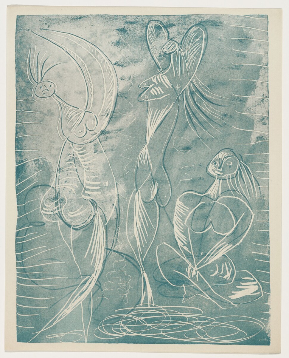 Variant of Seated Woman and Two Dancers (1st supplementary suite, plate 9) from the illustrated book La Chèvre-Feuille, 1943 #artbots #picasso