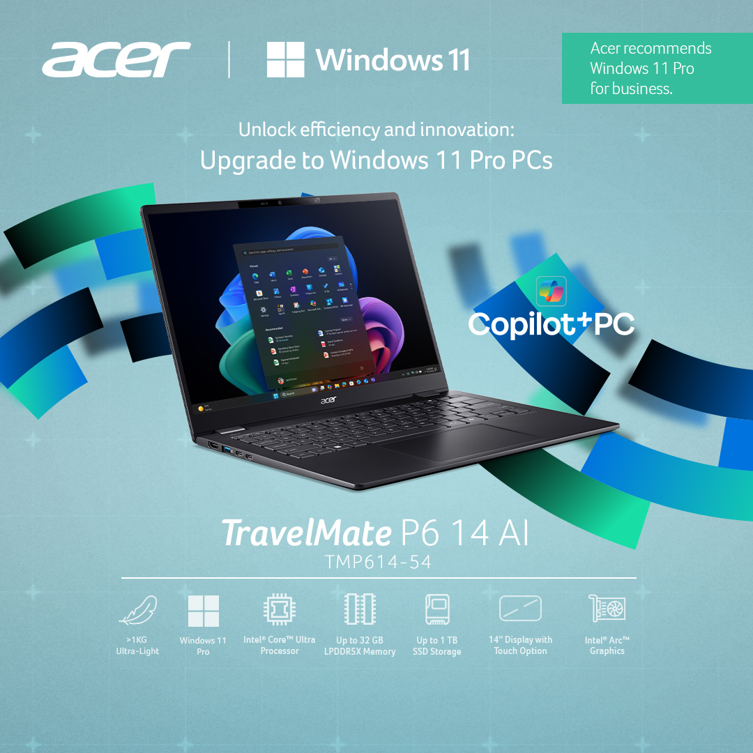 AcerPhils's tweet image. The lightest weight carries the greatest responsibility. Weighing just below 1kg, the #AcerTravelMate P6 14 #CopilotPCs AI delivers uncompromising performance, powered by #Windows11Pro and Intel® Core™ Ultra. From long flights to high-stakes boardrooms, it gives executives the…