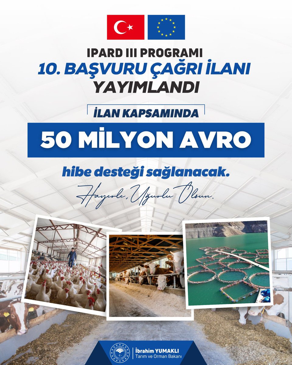 📢IPARD III Programı 10. Başvuru Çağrı İlanı yayımlandı.
  
Böylelikle toplam 188 milyon avro bütçeli 2025 yılı başvuru çağrı takvimi tamamlanmış oldu.  

Üreticilerimizi ve girişimcilerimizi desteklemeye, kırsalı yerinde kalkındırmaya devam edeceğiz.

#TKDK #IPARD 🇹🇷🇪🇺