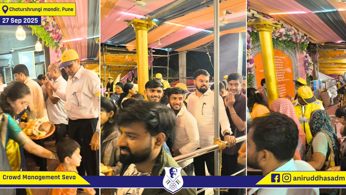 aniruddhasadm's tweet photo. On 27th Sept 2025, 54 #DMVs from Aniruddha's Academy of Disaster Management devoted themselves to the Navratri crowd management seva at Shree Chatushrungi Mandir, Pune, serving with reverance and dedication. 🌸🙏. 🙏
#Navratri2025 #Seva #AADMVolunteers #AADM https://t.co/23MsAXo7JQ