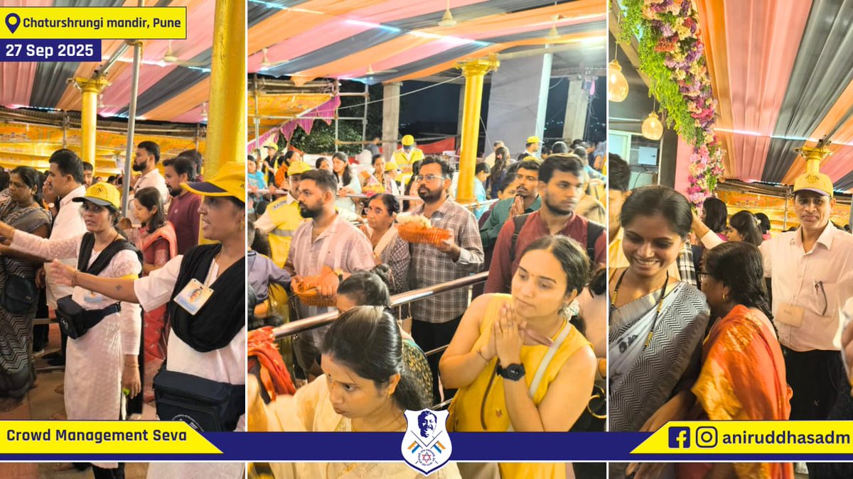 aniruddhasadm's tweet photo. On 27th Sept 2025, 54 #DMVs from Aniruddha's Academy of Disaster Management devoted themselves to the Navratri crowd management seva at Shree Chatushrungi Mandir, Pune, serving with reverance and dedication. 🌸🙏. 🙏
#Navratri2025 #Seva #AADMVolunteers #AADM https://t.co/23MsAXo7JQ