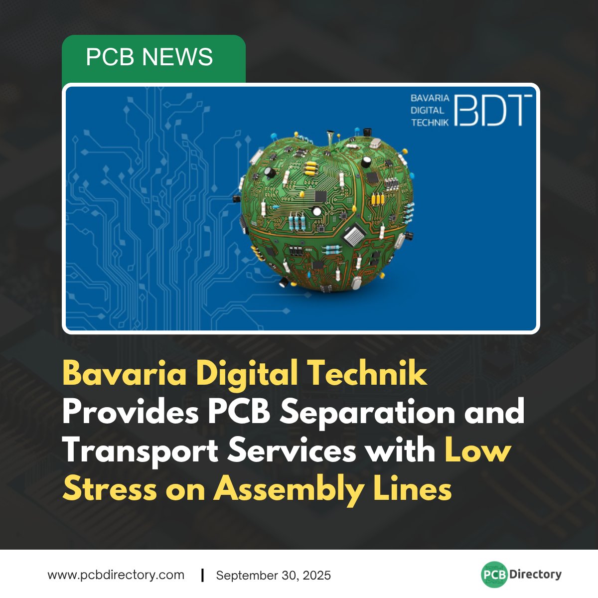 PCB_Directory's tweet image. Bavaria Digital Technik introduces efficient PCB separation and transport services designed to minimize stress on assembly lines, boosting reliability for electronics manufacturers.

Read More: ow.ly/g8Ql50X4g82

#PCB #Electronics #Manufacturing #AssemblyLine #TechNews