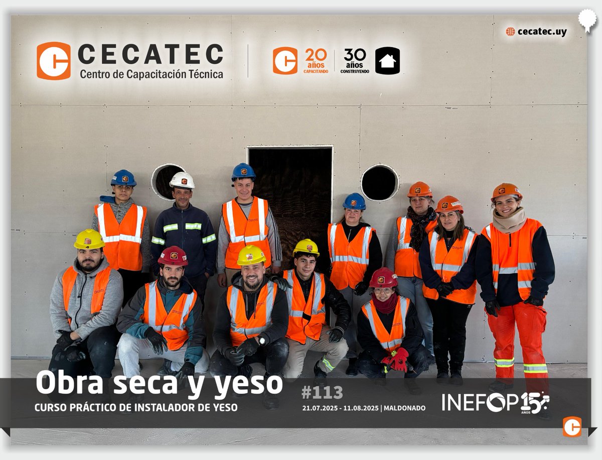 Curso práctico de Obra seca y yeso realizado del 21 de julio al 11 de agosto en CECATEC. Capacitación convocada por INEFOP.