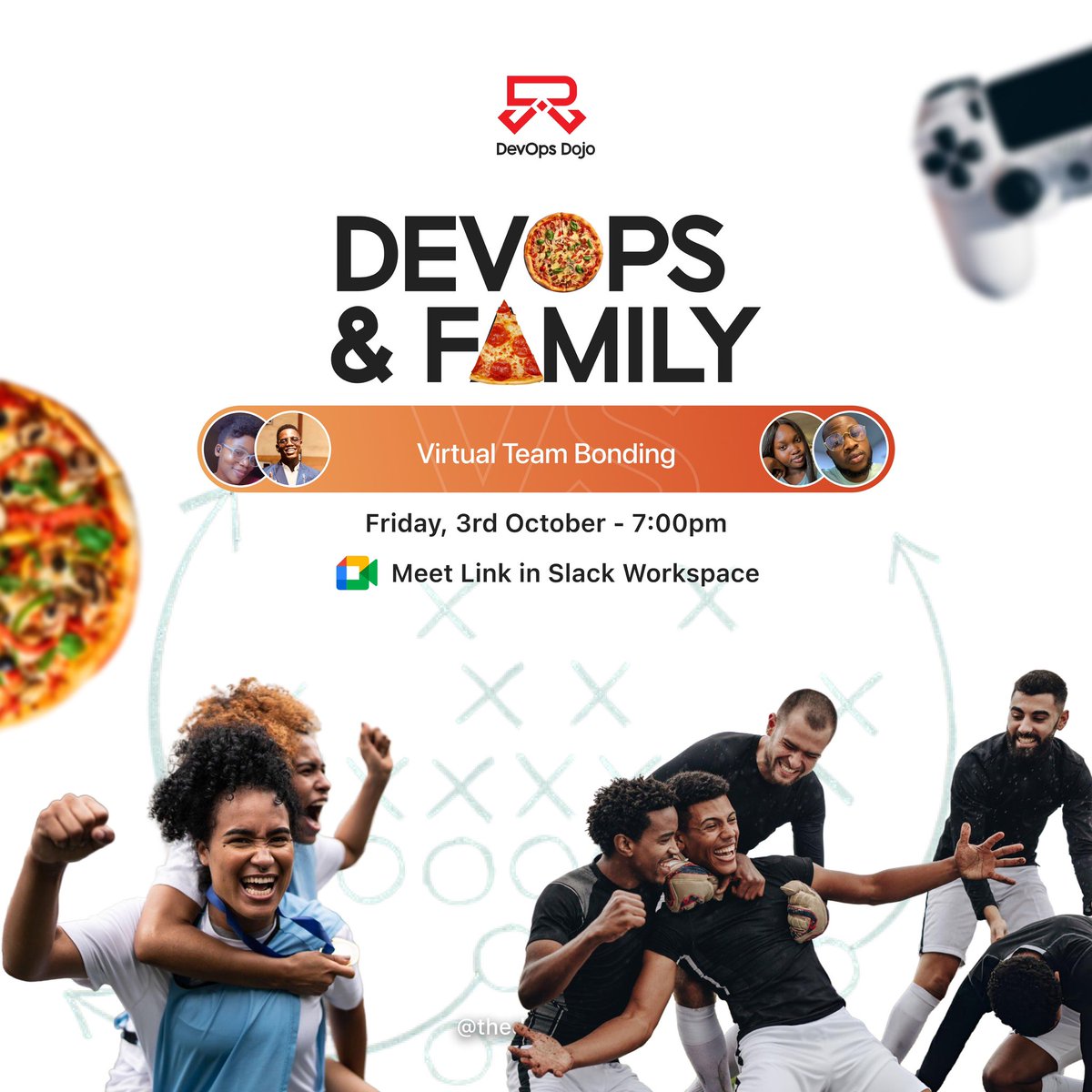thedevopsdojo's tweet image. It’s time to unwind and connect! Join us for an exciting evening at DevOps & Family, our virtual team bonding session filled with games, laughter, and great company.
Happening Friday, 3rd of October at 7:00pm. Don’t miss it! link in Slack!
#teambonding #thedevopsdojocommunity