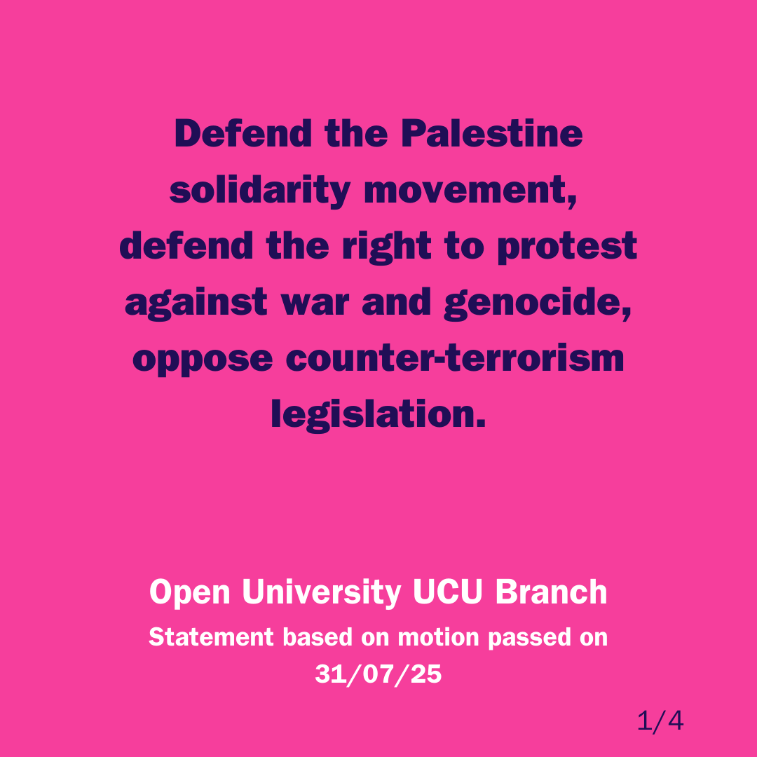oubucu's tweet image. Following the motion passed overwhelmingly at our branch meeting, OU UCU has prepared the attached statement on the need to defend the Palestine solidarity movement, defend the right to protest against war and genocide, and oppose counter-terrorism legislation. #oubucu #ucu