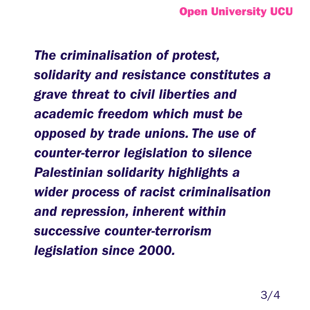 oubucu's tweet image. Following the motion passed overwhelmingly at our branch meeting, OU UCU has prepared the attached statement on the need to defend the Palestine solidarity movement, defend the right to protest against war and genocide, and oppose counter-terrorism legislation. #oubucu #ucu