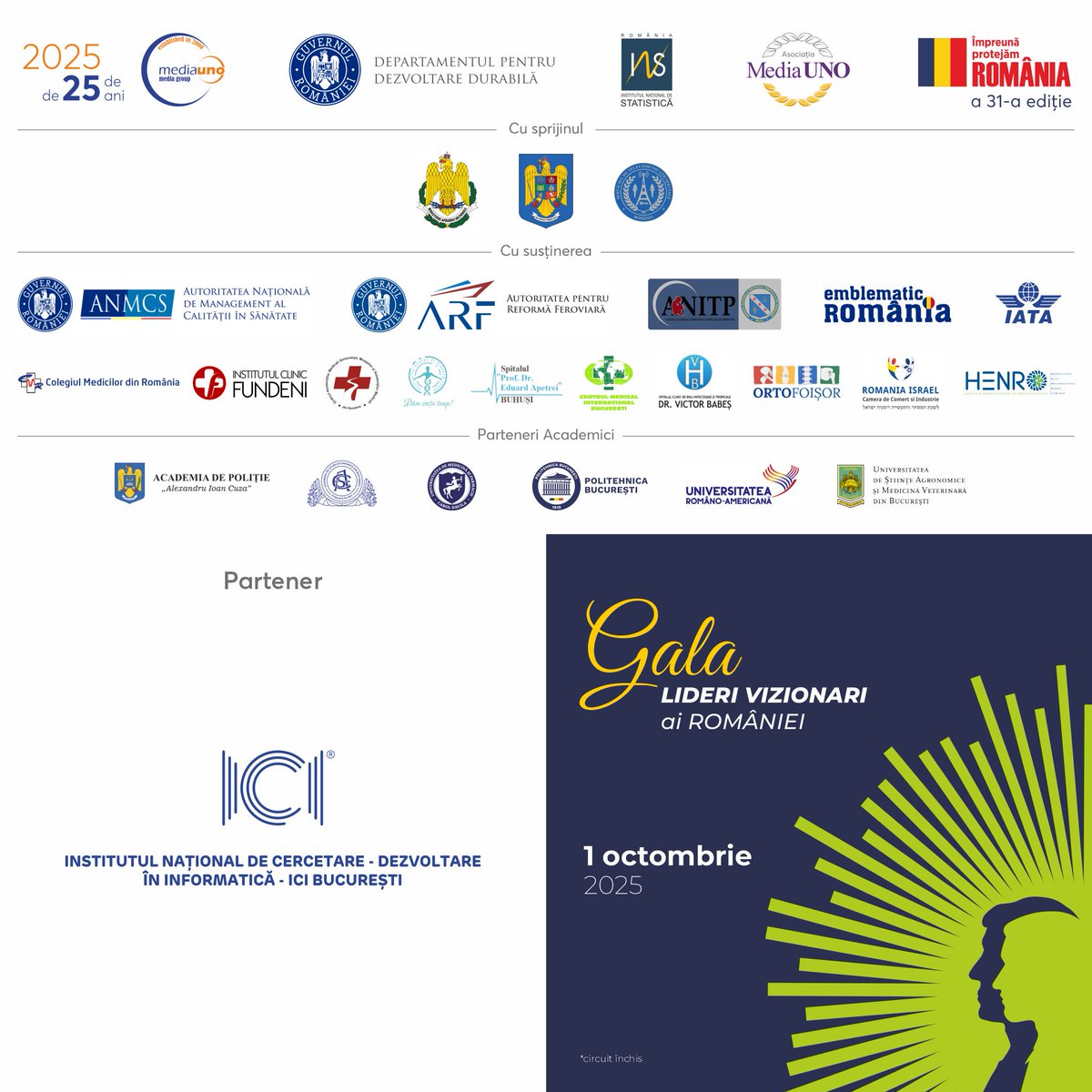 Media Group MediaUno/Grupul de Presa MediaUno (@mmediauno) on Twitter photo Mulțumim, <a href="/ICIBucharest/">ICI Bucharest</a>  - Institutul Național de Cercetare-Dezvoltare în Informatică, pentru susținerea Galei ”Lideri Vizionari ai României” în calitate de Partener!
ici.ro/ro/
A 31-a ediție a evenimentelor #ÎmpreunaProtejămRomânia Mulțumim, <a href="/ICIBucharest/">ICI Bucharest</a>  - Institutul Național de Cercetare-Dezvoltare în Informatică, pentru susținerea Galei ”Lideri Vizionari ai României” în calitate de Partener!
ici.ro/ro/
A 31-a ediție a evenimentelor #ÎmpreunaProtejămRomânia