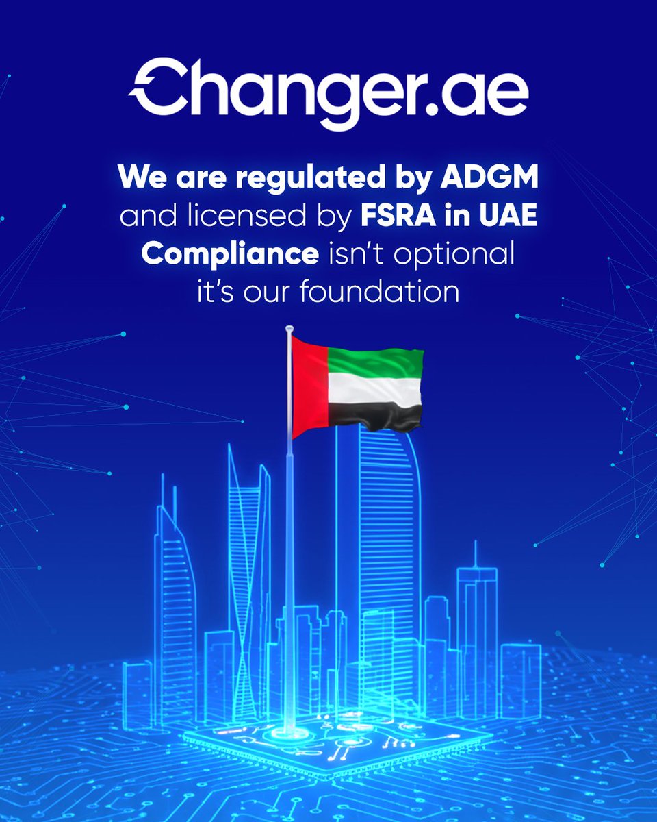 At Changer.ae, compliance isn’t optional — it’s our foundation.
Building trust, security, and transparency at the heart of digital finance. 🇦🇪

#ChangerAE #ADGM #Compliance #DigitalAssets #CryptoCustody #UAE