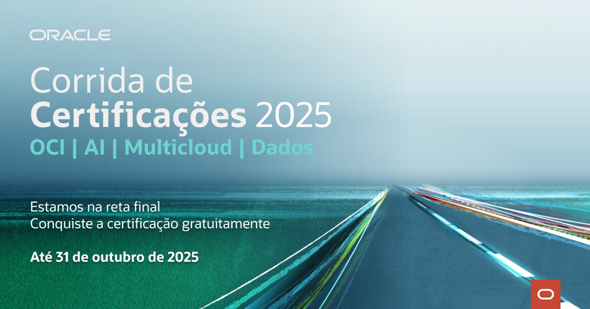 oMatAlejandro's tweet photo. Estamos na reta final da Corrida de Certificações 2025. Ainda dá tempo de garantir sua certificação grátis em OCI, IA, Multicloud e Dados: escolha a trilha, use os simulados e conclua a prova até 31/10. Bora acelerar? Inscreva-se: https://t.co/ssPePBYd6Q https://t.co/If4XARm53z