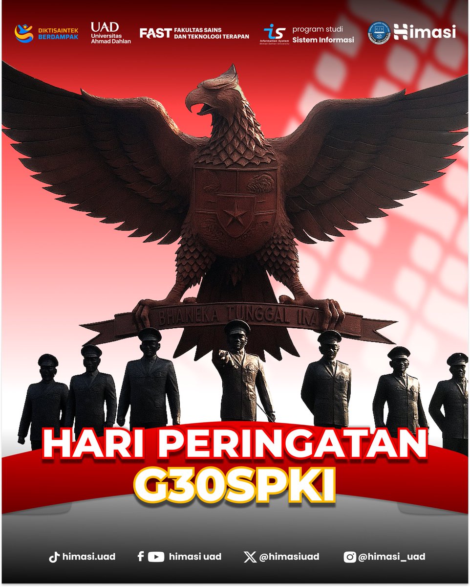 himasiuad's tweet photo. 🕯️[Peringatan G30S/PKI 2025]🇮🇩✨

Halo SI'ers👋🏻👋🏻

Mari kita bersama-sama mengenang sejarah serta jasa para pahlawan yang gugur dalam peristiwa G30S/PKI. Sebagai mahasiswa sistem informasi, kita memiliki peran penting dalam menjaga persatuan dan kesatuan bangsa melalui teknologi. https://t.co/YhmKtmx78X