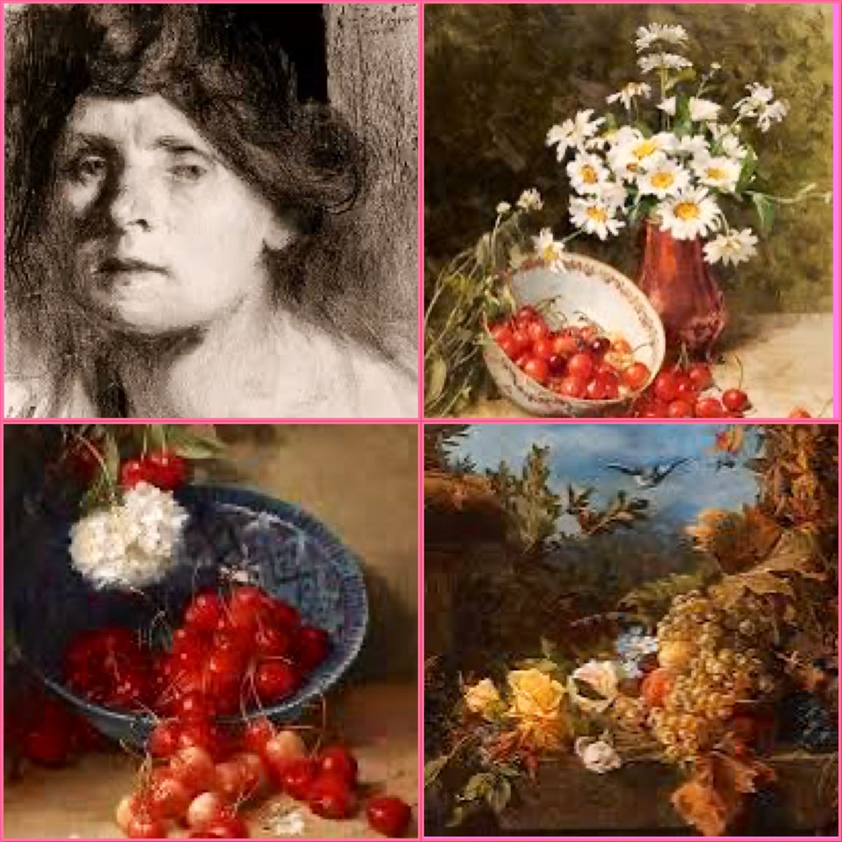 LirianLeest's tweet photo. 🎨 Clara Sivers-Krüger (1854-1924) maakte na haar opleiding verschillende reizen door Europa en nam schilderlessen in Kopenhagen, Parijs en Lyon
🖼️ Stilleven met bloemen in een bronzen vaas met kersen
🖼️ Stilleven met kersen, 1890
🖼️ Groot stilleven met bloemen, 1888
 #TuesdayArt https://t.co/dkNzdPQW0e