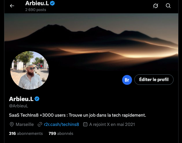 Update +799 ! J'avais visiblement mal compris le fonctionnement de X les premières fois où je suis venu.

LinkedIn c'est bien mais pas la même population ici, ça change un peu.