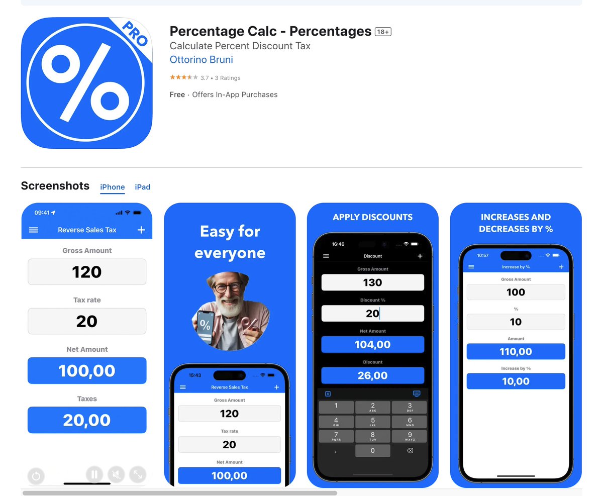 ottorinobruni's tweet image. 🛍️ Calculate discounts, tax & tips in seconds!
Percentage Calc 📊 makes percentage math quick, simple & offline.
Perfect for shopping 🛒, school 📚, or business 💼.
🔗 apps.apple.com/us/app/percent…
#indiedev #iOSApps #Productivity