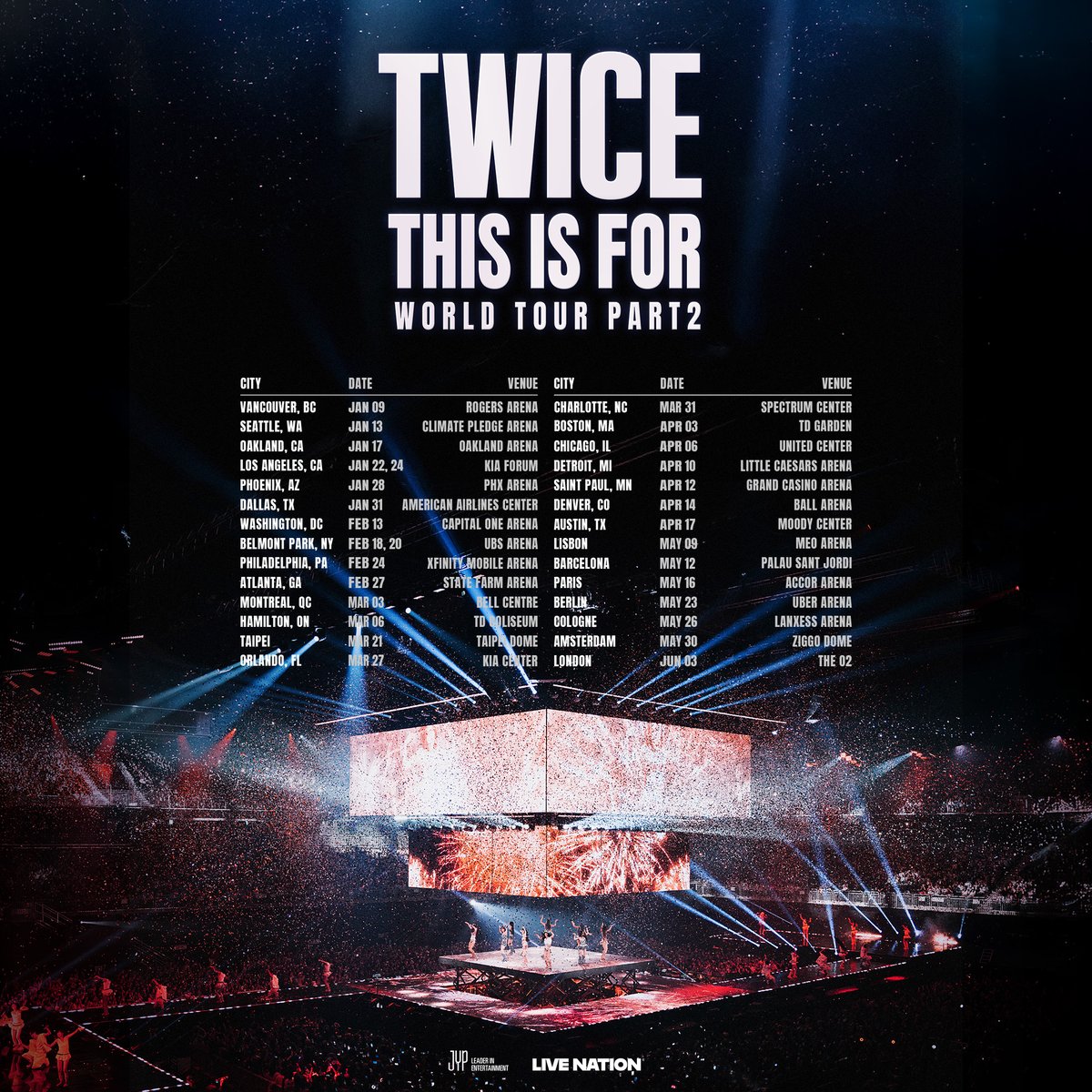 LiveNationKpop's tweet image. Let’s go, ONCE! 
TWICE &amp;lt;THIS IS FOR&amp;gt; WORLD TOUR is coming to Taipei, North America, Europe, and the UK next year!
 
North America: Sign up for presale access now until October 6th at 7PM EST.
Sign up here - livemu.sc/twice
General on sale begins October 9th at 3PM local…