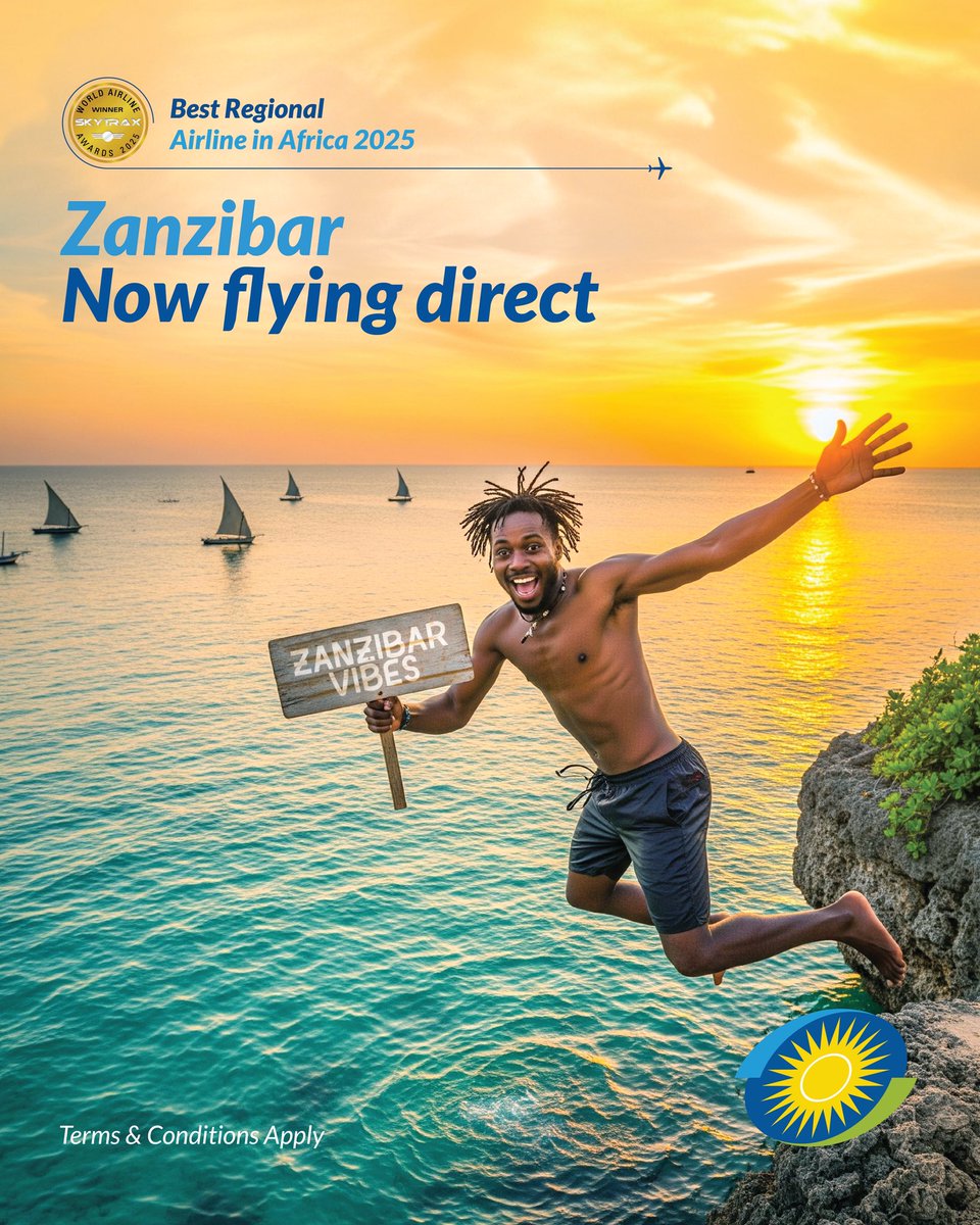 FlyRwandAir's tweet photo. Starting 1 December 2025, discover the charm of Zanzibar and Mombasa, East Africa’s most iconic coastal escapes.

Fly with us from Kigali with 4 weekly flights and enjoy pristine beaches, vibrant marine life, and unforgettable leisure experiences: https://t.co/x2b2AVXcez https://t.co/27ubJbM1UU