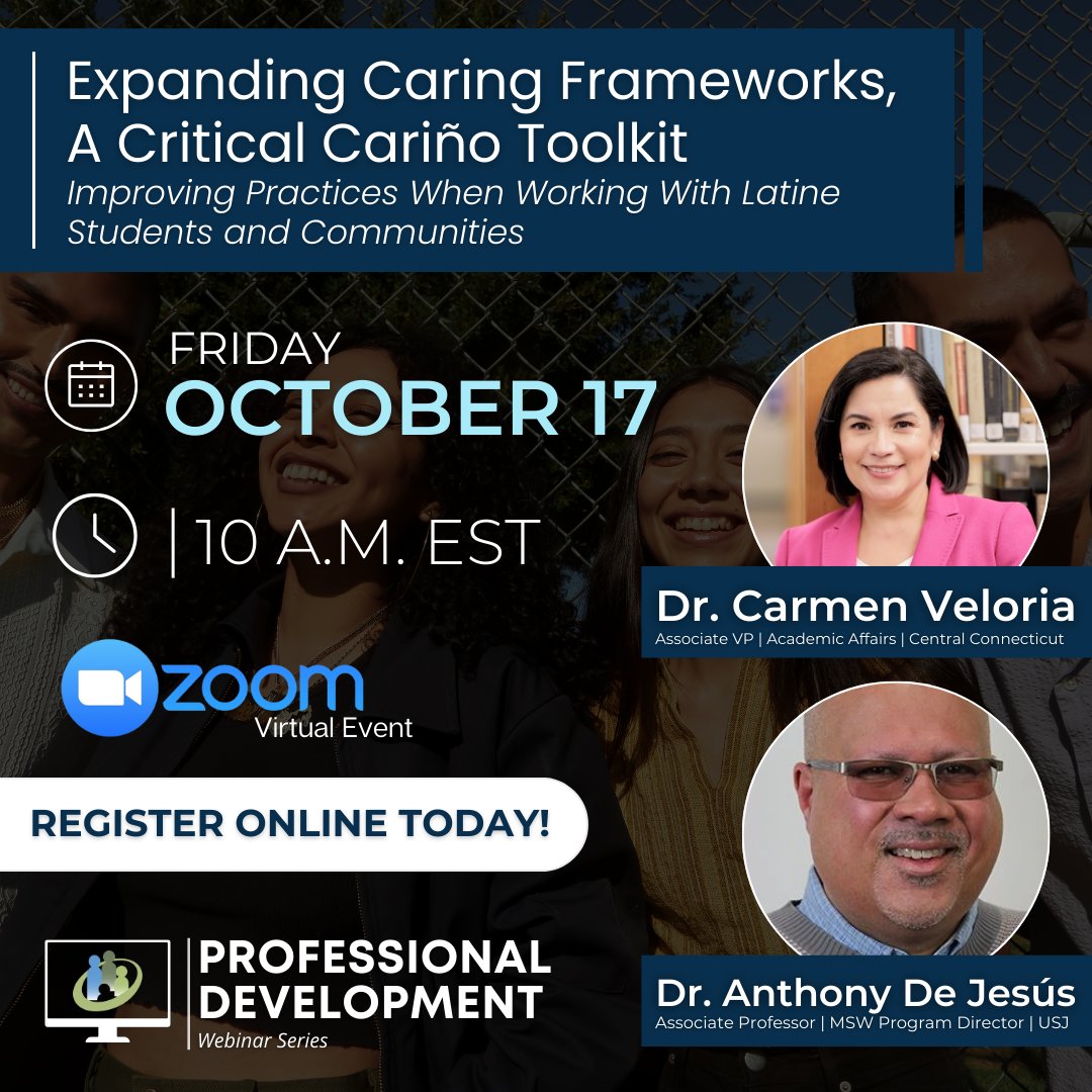 NOHS_org's tweet image. 🌟 Join Dr. Carmen Veloria &amp;amp; Dr. Anthony De Jesús on Oct 17, 10 AM EST! Explore Latine-centric care in education &amp;amp; human services.
➡️ Register: nationalhumanservices.org/professional-d…
#HumanServices #LatineCare #NOHS
