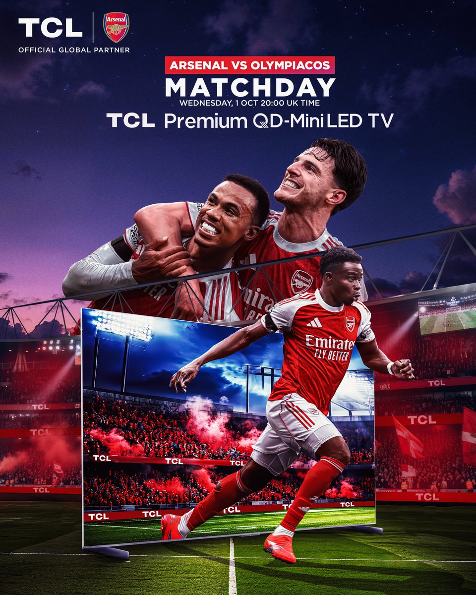 TCL_Brand's tweet image. ⚽ Arsenal vs Olympiacos 🔴⚪

The stage is set for another European night! 🌟

The passion, the energy, the moments that define greatness all come alive on the BIG Screen.

Who’s taking the win?

#TCLxArsenal #Matchday #InspireGreatness