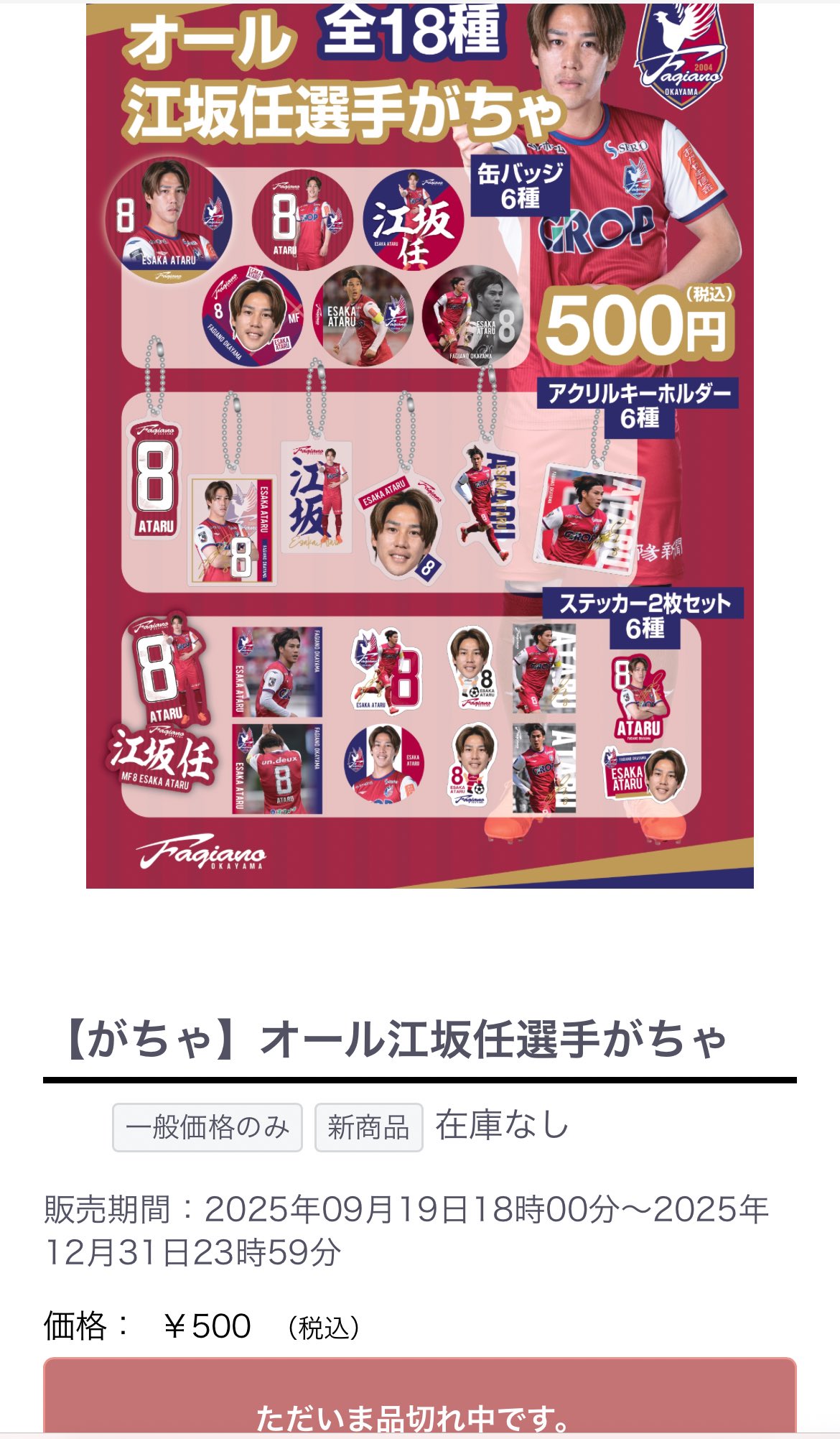 江坂 佐藤龍之介等 ファジアーノ岡山 ガチャ キーホルダー等 江坂 佐藤