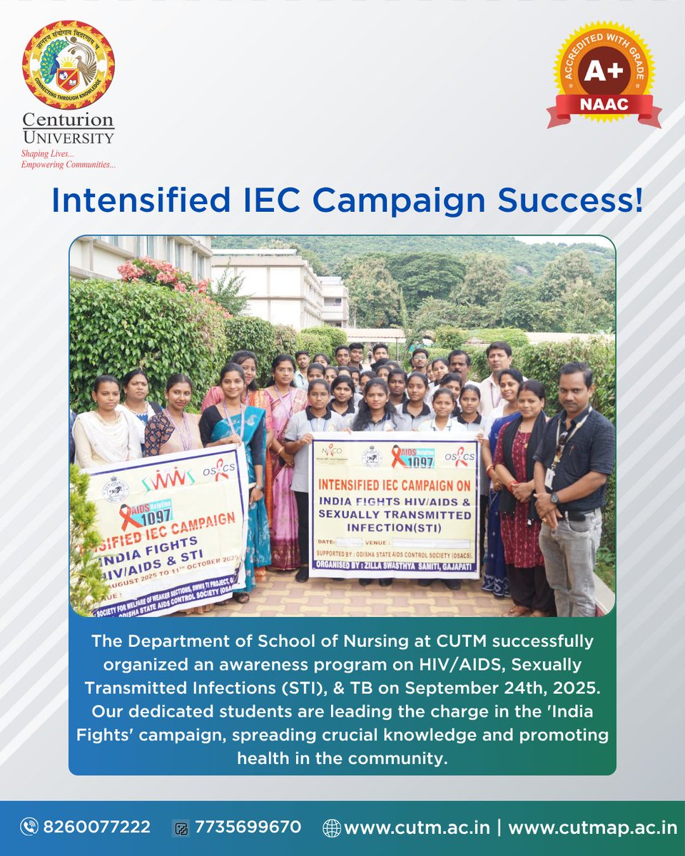 CUTMIndia's tweet image. Knowledge is protection. ∣ CUTM students lead the way in health awareness.

#hivaidsawareness #sti #tuberculosis #publichealth #communityhealth #nursingschool #healthawareness #indiafights #cutm #cutmap #cutmpkd #cutmpkd #cutmpkd #cutmbbsr #cutmbbsr #cutmbbsr