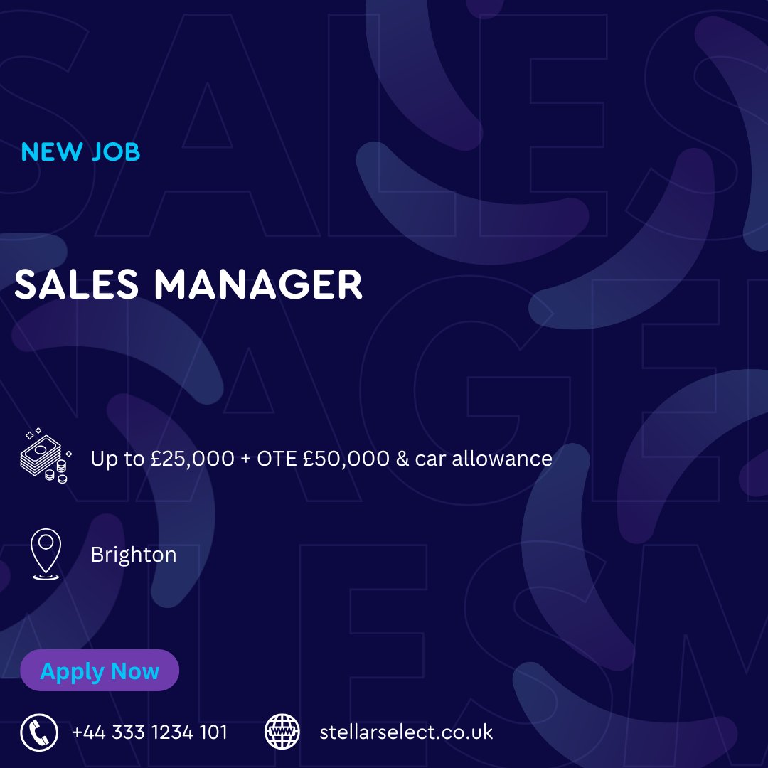 StellarSelect's tweet photo. 🚨 New role: Sales Manager – Brighton 🌊
📊 Drive performance
👥 Lead a sales team
🤝 Build client partnerships
Apply here 👉 https://t.co/jGfXEp72go 
#BrightonJobs #Hiring #Sales https://t.co/R3BijTDTAD