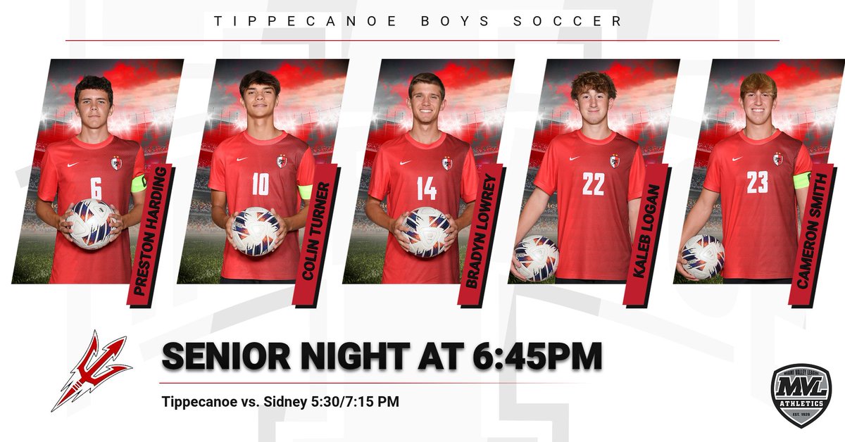 TippRedDevils's tweet photo. Please plan to come out tonight to support our five senior soccer players take on Sidney at 7:15pm @ City Park.  Senior Night starts around 6:45pm.
#PrestonHarding
#ColinTurner
#BradynLowrey
#KalebLogan
#CameronSmith
#HornsUp https://t.co/KyOZYJoXbk