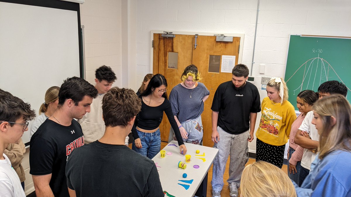 CUArtSci's tweet photo. Who says stats can’t be fun? 📊✨
Dr. Kelly’s students got hands-on last week, testing out the famous bell curve 🔔 and proving for themselves how data really falls into place. Learning + a little discovery = the best kind of class! 🙌 #ThisIsCatholicU https://t.co/Gxj6XRY88B